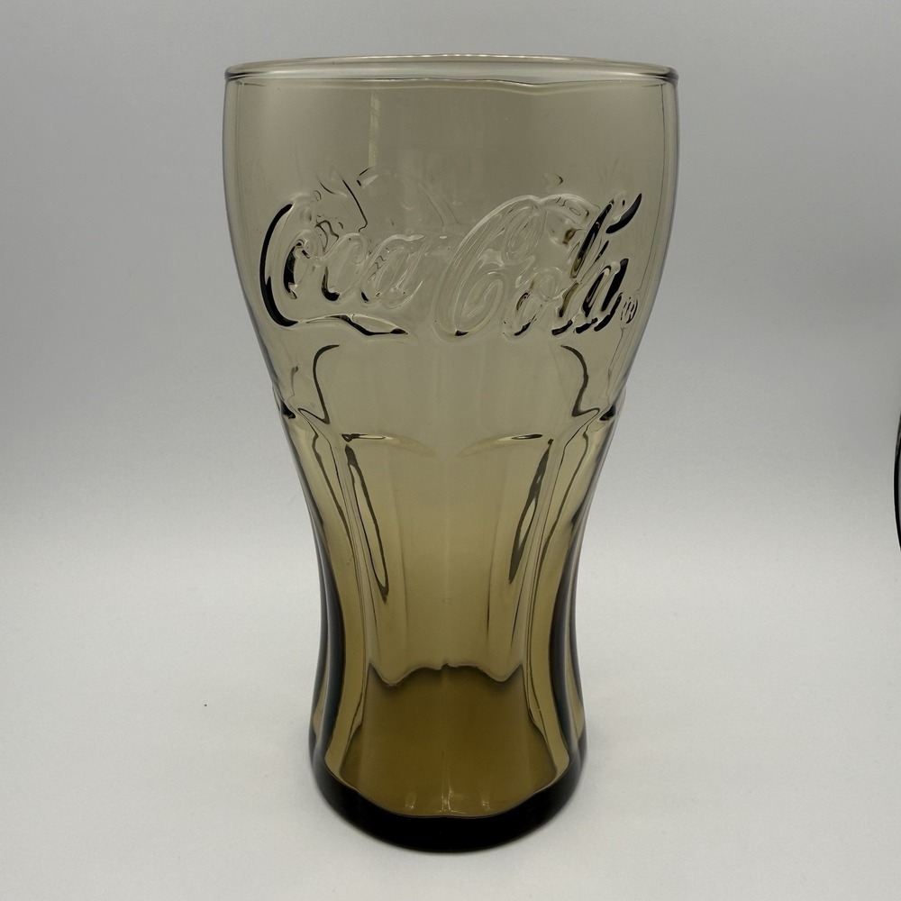 Vintage Libbey Coca-Cola Classic Embossed Glass Smoky Brown Tumbler 16oz